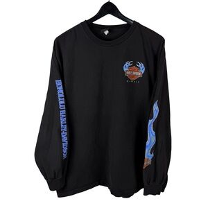 Mens 2014 Harley Davidson Motorcycles Flame Long Sleeve Hawaii Shirt Size XL